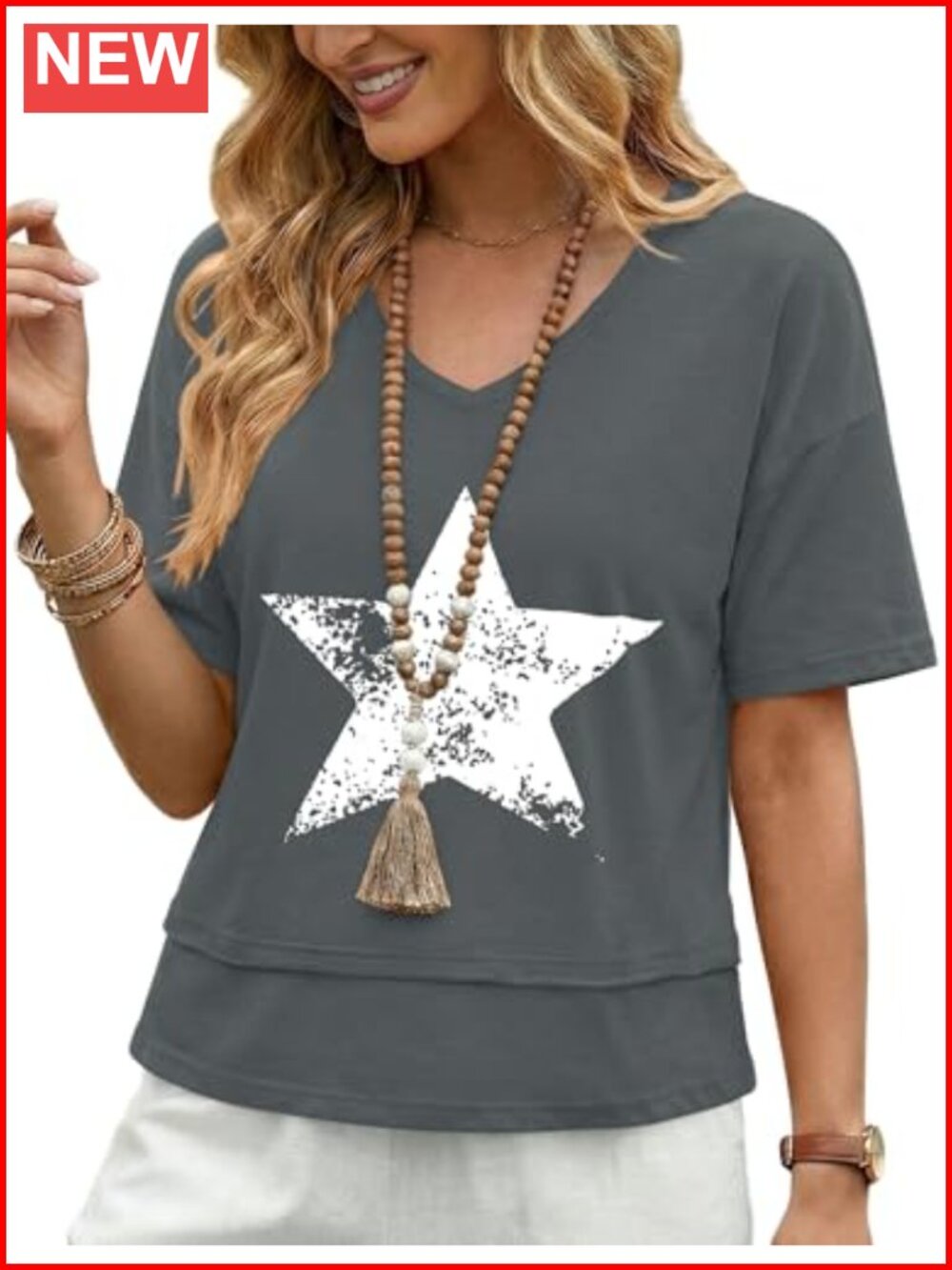 Women's Cotton V-Neck Tee Loose Fit Oversized Boxy T-shirt
